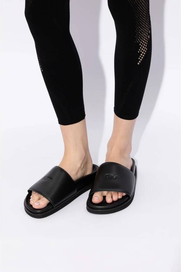 Off White Cloud leren slippers Black Dames