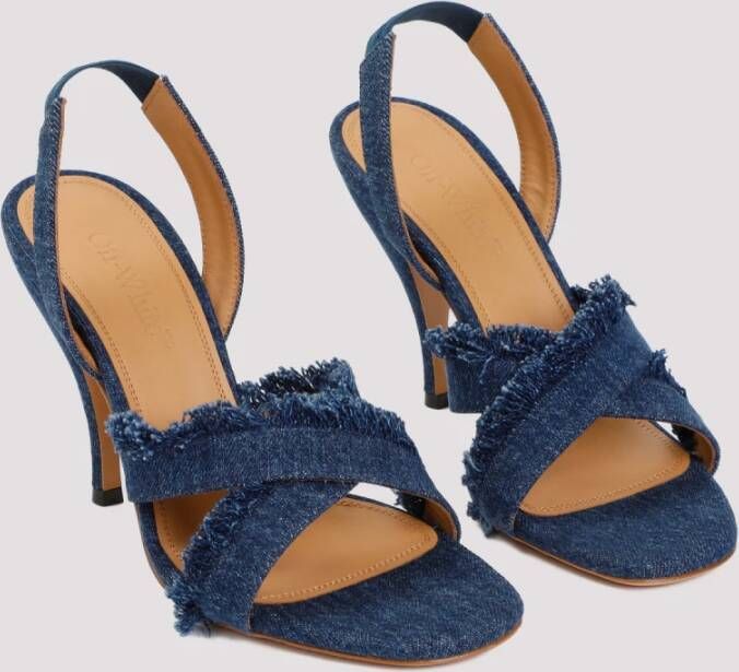 Off White Curvy Heel Denim Sandalen Blue Dames