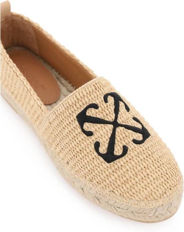 Off White Geborduurde Arrow Raffia Espadrilles Beige Dames