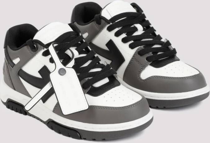 Off White Grijze Leren Sneakers Stijlvol Ontwerp
