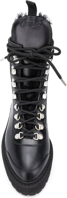 Off White Leren Enkellaarzen Eco Bont Voering