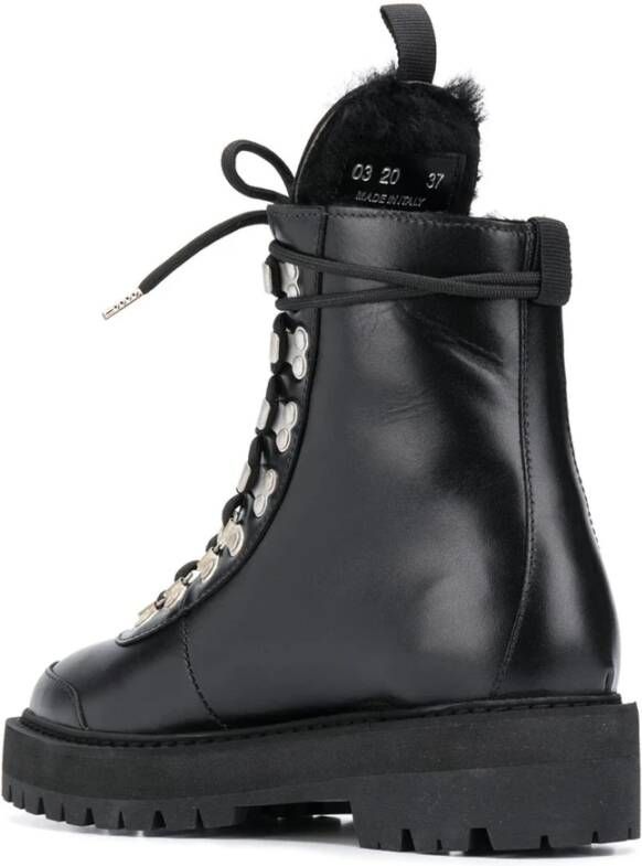 Off White Leren Enkellaarzen Eco Bont Voering Black Dames