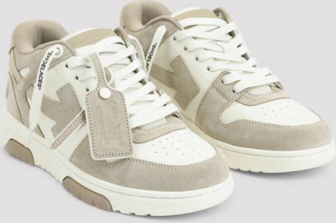 Off White Leren Sneakers in Neutrale Tinten