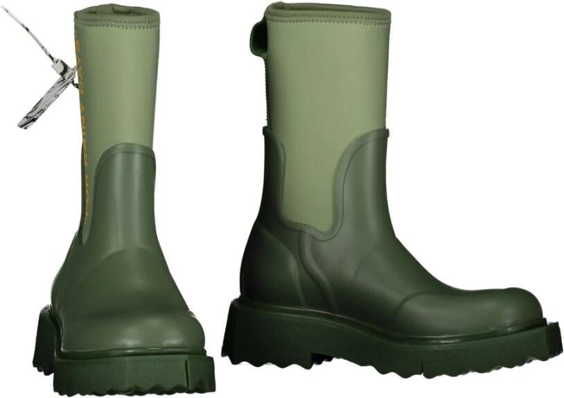 Off White Neoprene Regenlaarzen met Logo op de Rug Green Dames