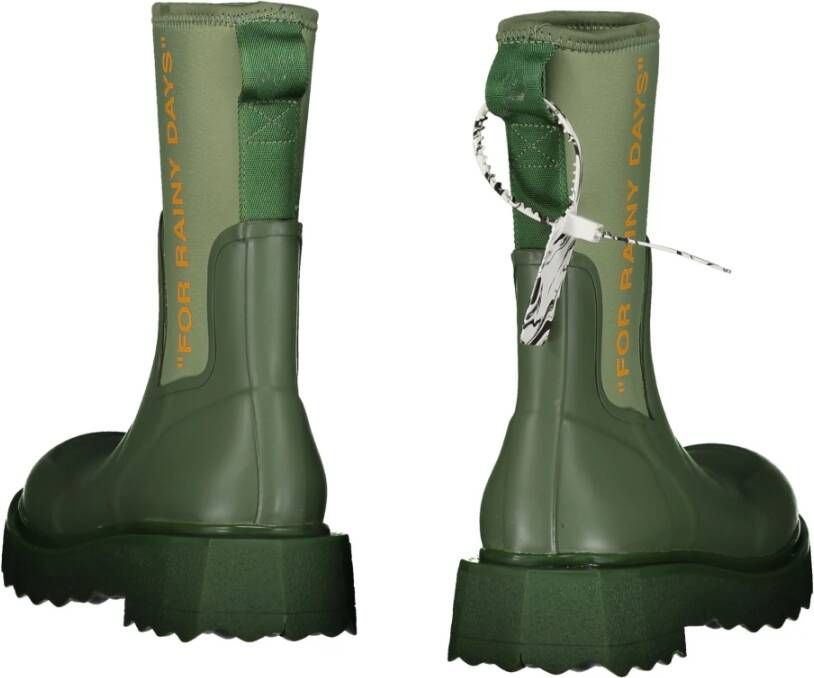Off White Neoprene Regenlaarzen met Logo op de Rug Green Dames