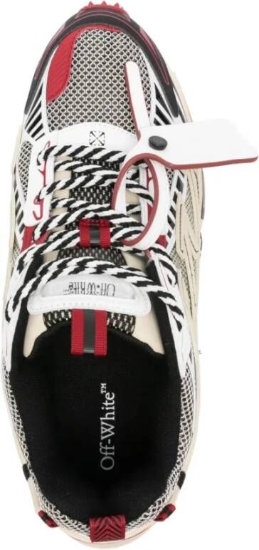 Off White Rode Mesh en Synthetisch Leren Sneakers