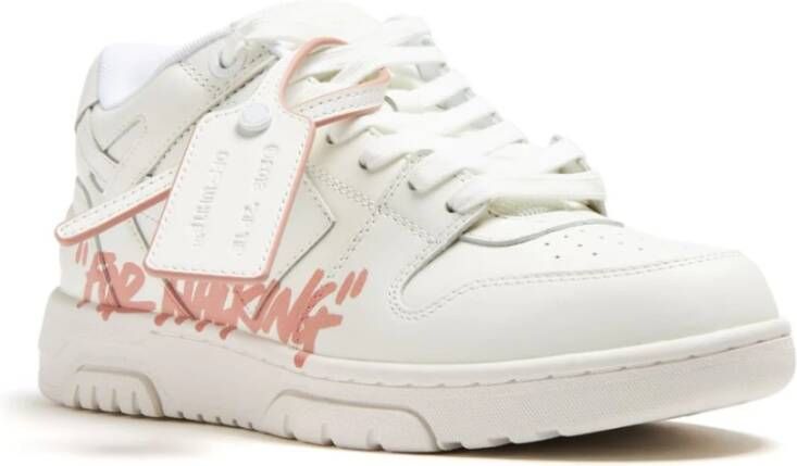 Off White Witte Slim Sneakers met Roze Accents Multicolor Dames