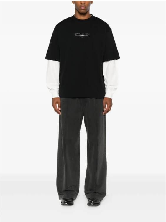 Off White Zwart Crew Neck Slogan Print T-shirt