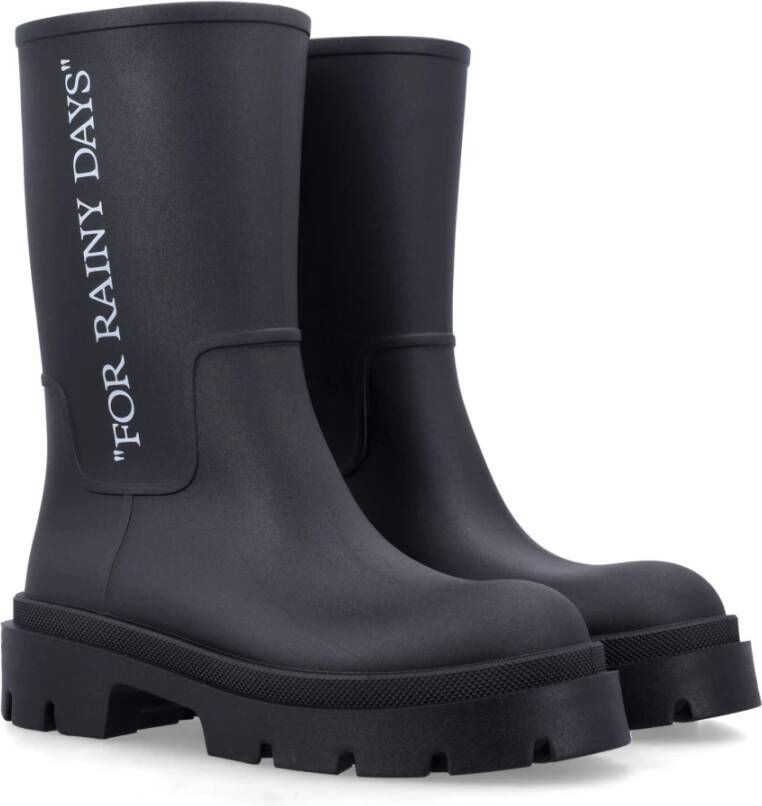 Off White Zwarte Gesloten Regenlaarzen Black Dames