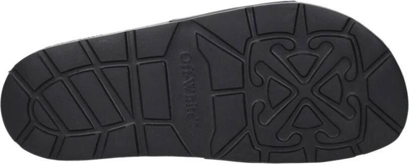 Off White Zwarte Katoenen Slippers Sandalen Front Logo