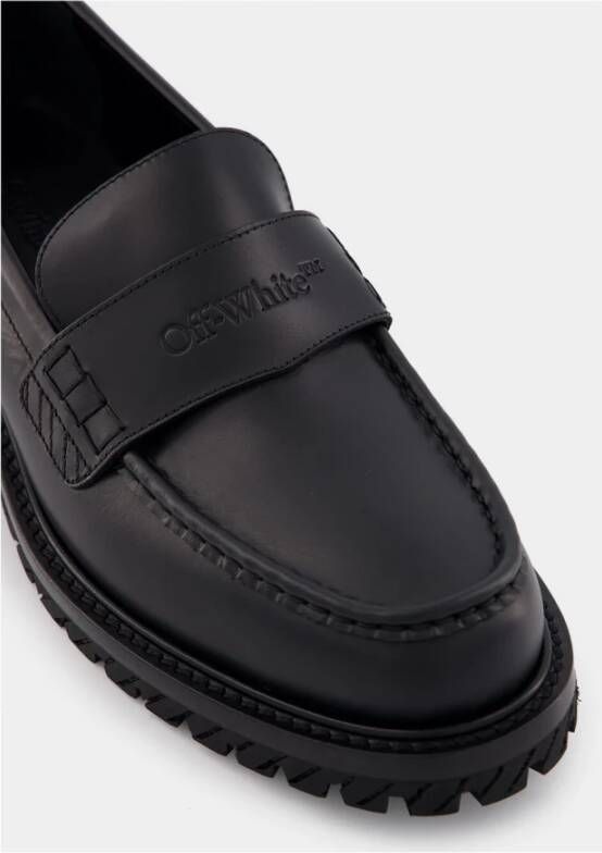 Off White Zwarte leren loafers met reliëflogo