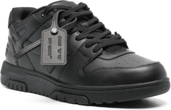 Off White Zwarte Leren Sneakers met Logo Patch