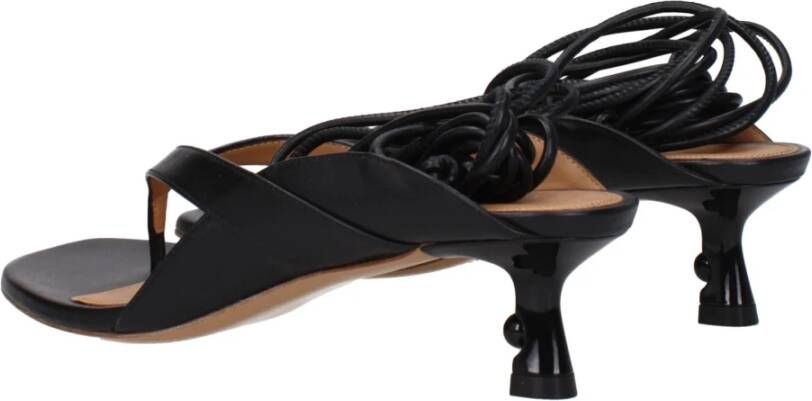 Off White Zwarte leren teenslipper