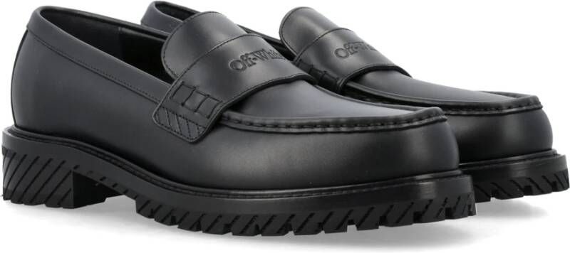 Off White Zwarte militaire loafers met diagonale rubberen zool Black Heren