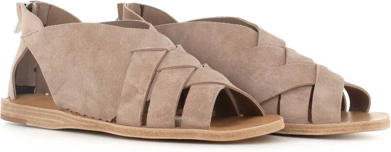 Officine Creative Beige Suède Sandaal met Leren Strips Beige Dames