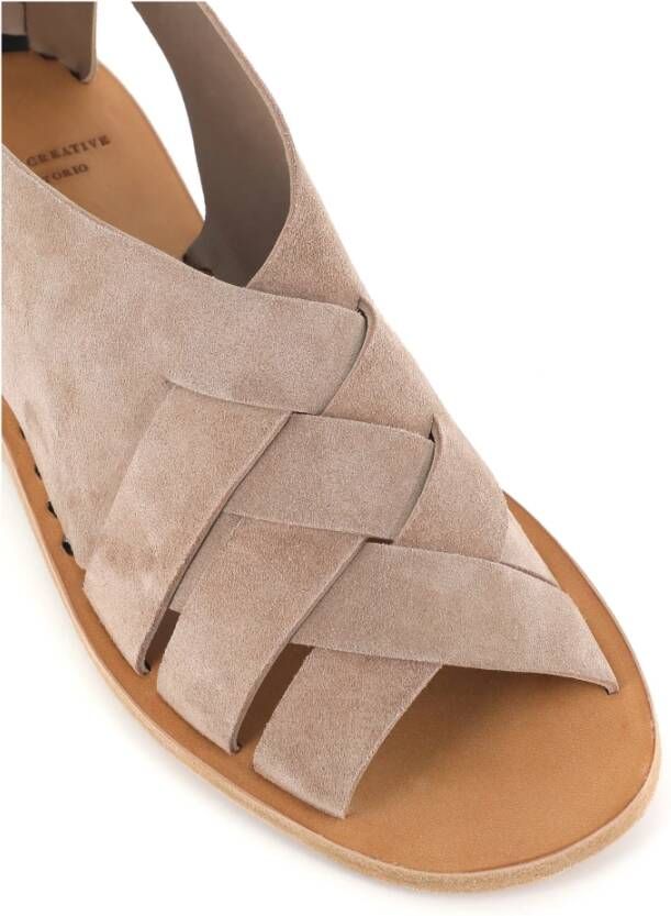 Officine Creative Beige Suède Sandaal met Leren Strips Beige Dames