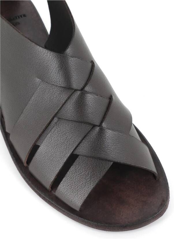 Officine Creative Donkerbruine Leren Geweven Sandalen