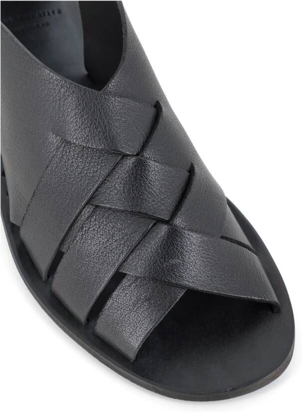 Officine Creative Zwarte leren geweven sandalen met rits