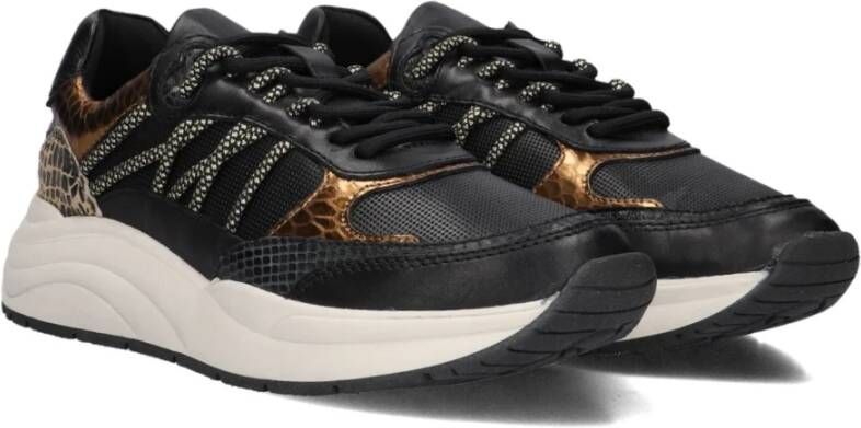 Omoda Zwarte lage sneakers met bronzen accenten