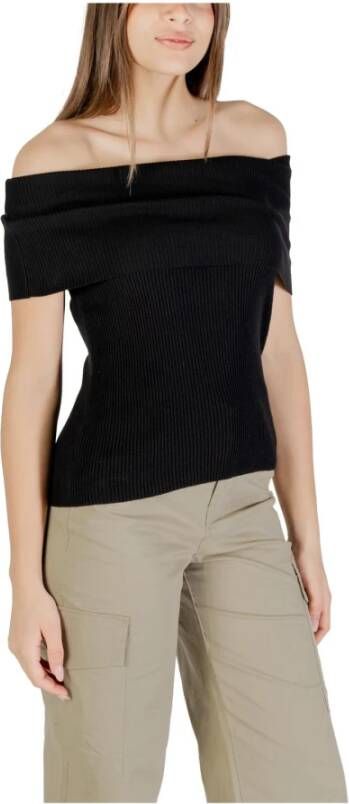 Only Zwarte Geribbelde Gebreide Boothals Top