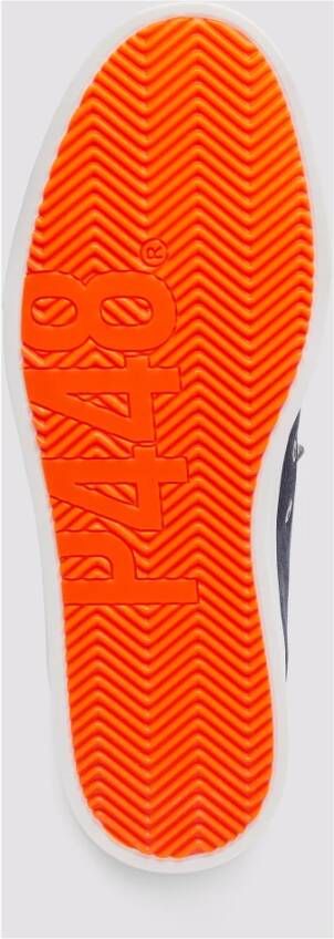 P448 Blauwe Leren Sneaker met Oranje Accents