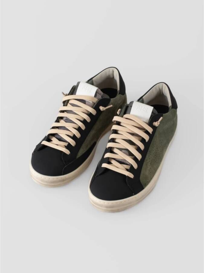 P448 Groene leren sneakers met zwarte details Green Heren