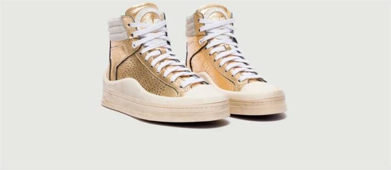P448 Gouden Metallic Leren Rail Sneakers Geel Dames