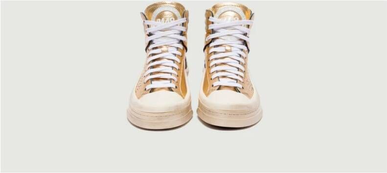 P448 Gouden Metallic Leren Rail Sneakers Geel Dames