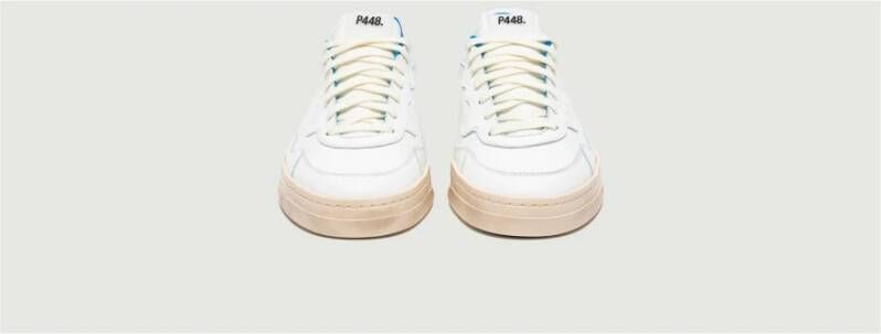 P448 Bali Sneakers Orlando Wit Leer met Blauwe Hiel Wit Heren