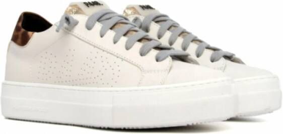 P448 Thea IJs Wit Leren Sneakers Beige Dames