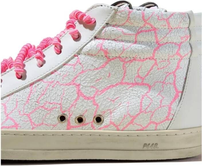 P448 Witte en roze hoge sneakers