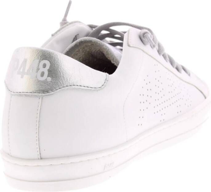 P448 Witte en zilveren leren sneakers