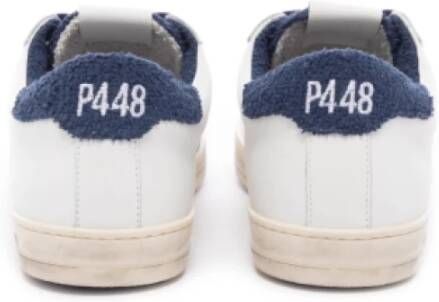 P448 Witte lage sneakers met marineblauwe sponsdetails White Heren