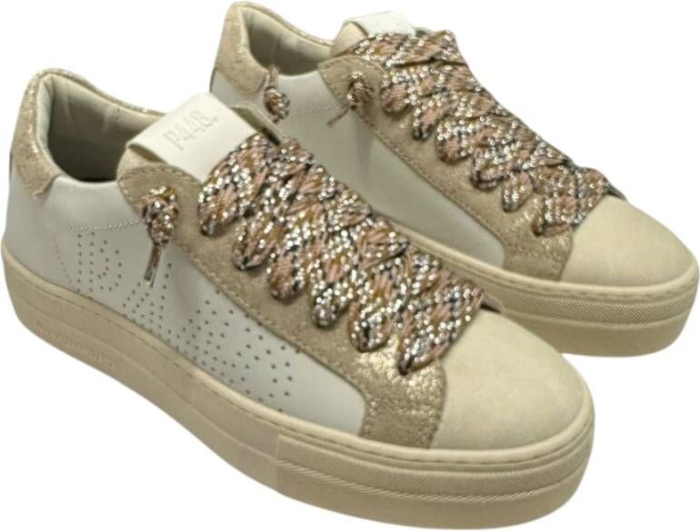P448 Witte Leren Platform Sneakers Beige Dames