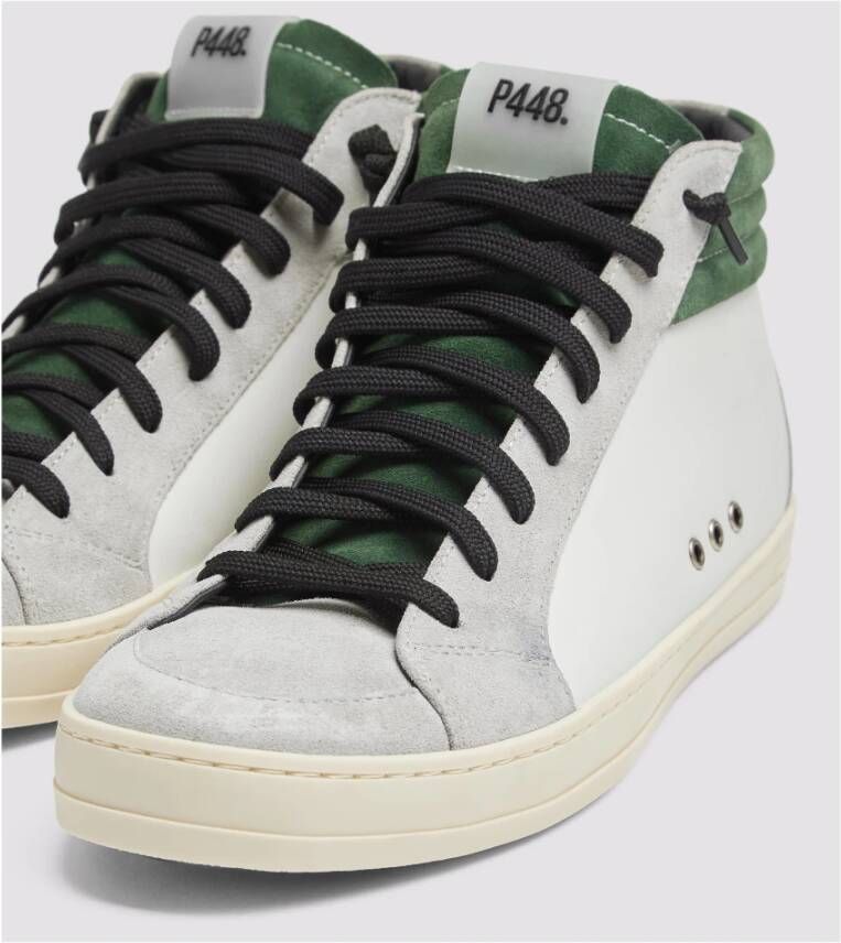 P448 Witte Leren Skateschoenen met Groene Accenten