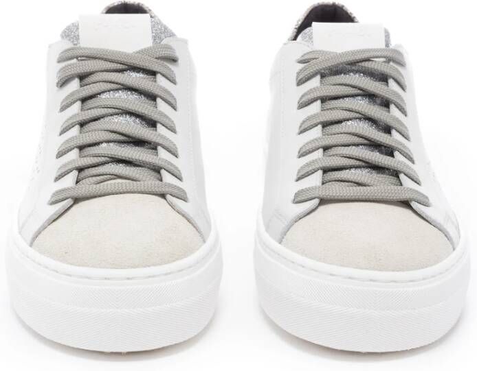 P448 Witte leren sneaker met suède details Beige Dames