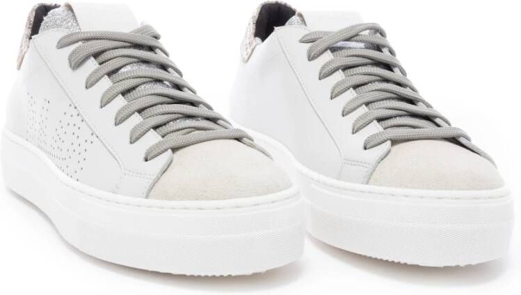 P448 Witte leren sneaker met suède details Beige Dames