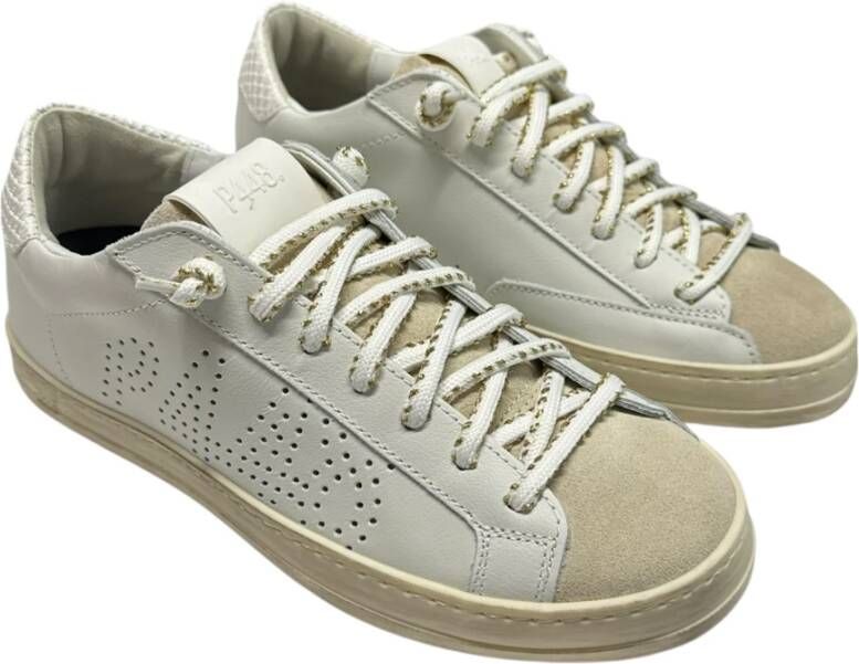 P448 Witte Leren Sneakers Handgemaakte Zool Beige Dames