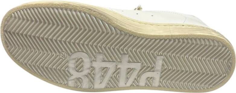 P448 Witte Leren Sneakers Handgemaakte Zool Beige Dames