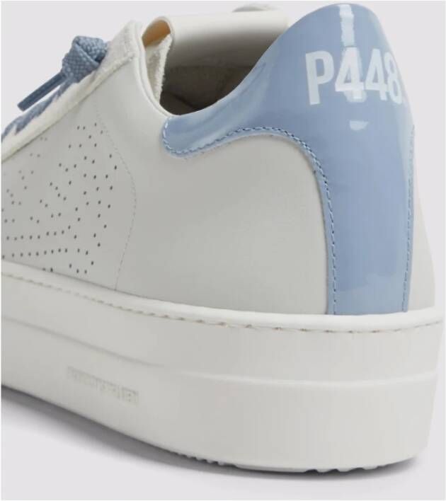 P448 Witte Leren Sneakers met Blauwe Details