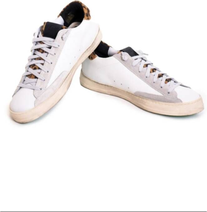 P448 Witte Leren Sneakers met Luipaardprint Multicolor Dames
