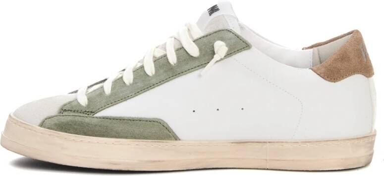 P448 Witte Leren Sneakers met Salie Groene Inzet