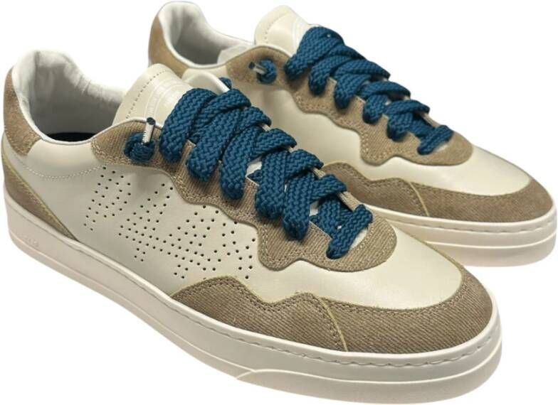 P448 Witte leren sneakers met taupe details Beige Heren