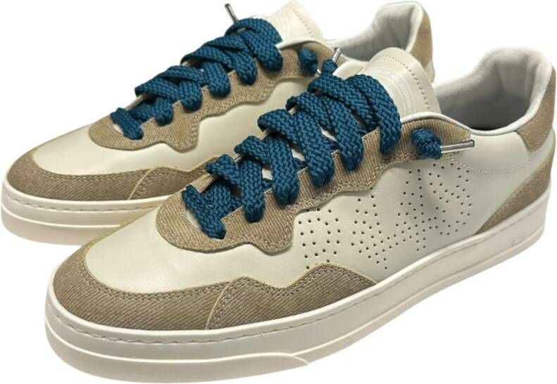 P448 Witte leren sneakers met taupe details Beige Heren