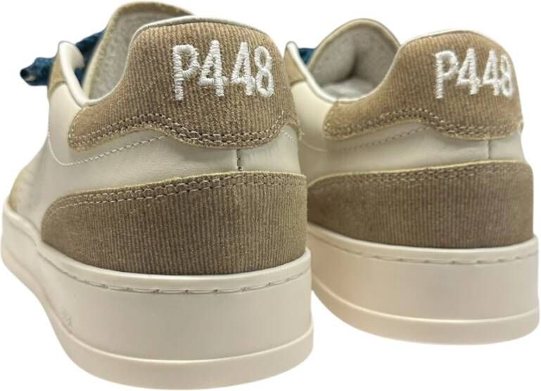P448 Witte leren sneakers met taupe details Beige Heren