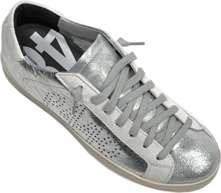 P448 Zilveren leren sneakers met versleten rubberen zool Gray Dames