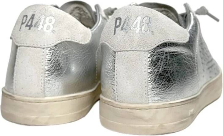 P448 Zilveren leren sneakers met versleten rubberen zool Gray Dames