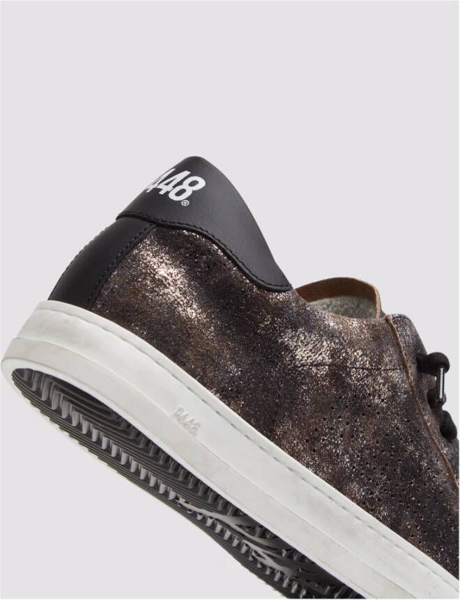 P448 Zwart Zilver Leren Sneakers