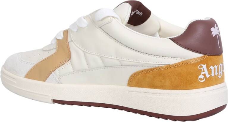 Palm Angels Leren sneakers met suède details en geborduurd logo Beige Heren