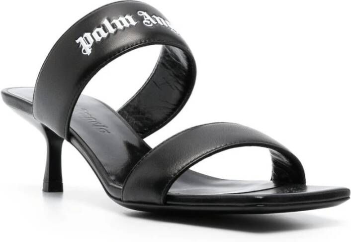 Palm Angels Logo Band Leren Sandalen Zwart Dames